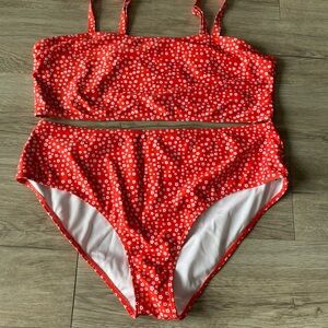 SHEIN Red and White Bikini Top